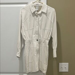 TCEC Cream Faux Leather Long Sleeve Mini Dress